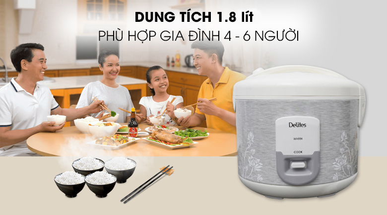 Nồi cơm điện nắp gài Delites 1.8 lít NCG1805 - Dung tích
