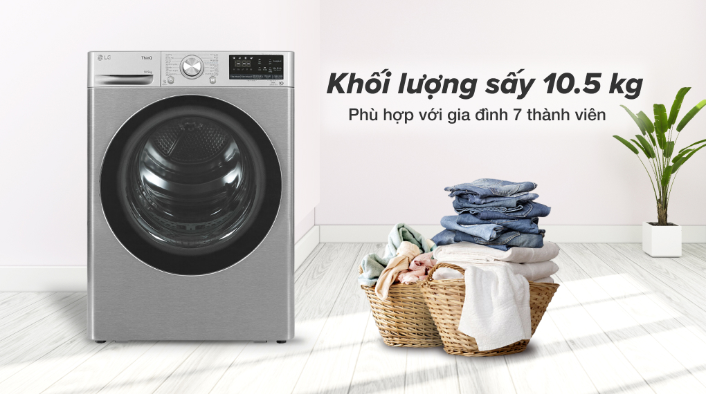 Máy sấy bơm nhiệt LG 10.5 Kg DVHP50P - Khối lượng giặt