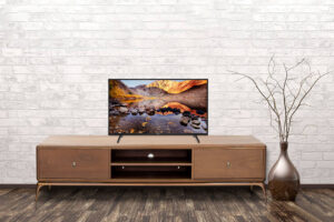Empty interior of room with vase over brick wall background 3d rendering